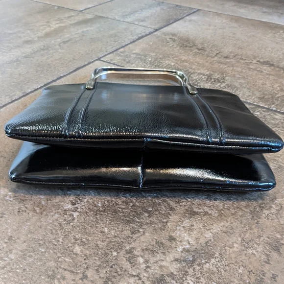 Jane Shilton Vintage Patent Leather Metal Top Handle Luxurious Evening Bag Black - Picture 7 of 14
